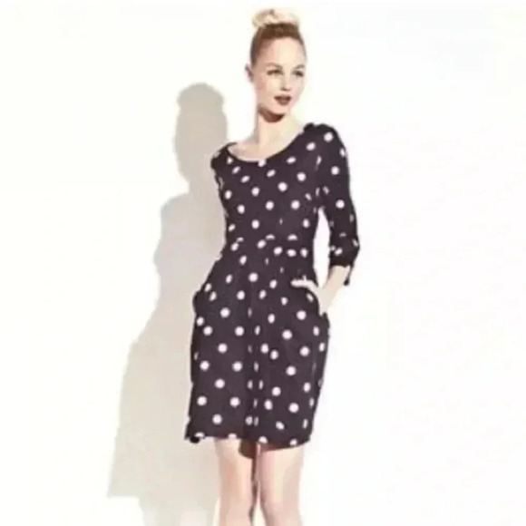 Betsey Johnson | Black & White Polka Dot Retro Pinup Long Sleeve Dress Size 2 XS - Picture 1 of 4